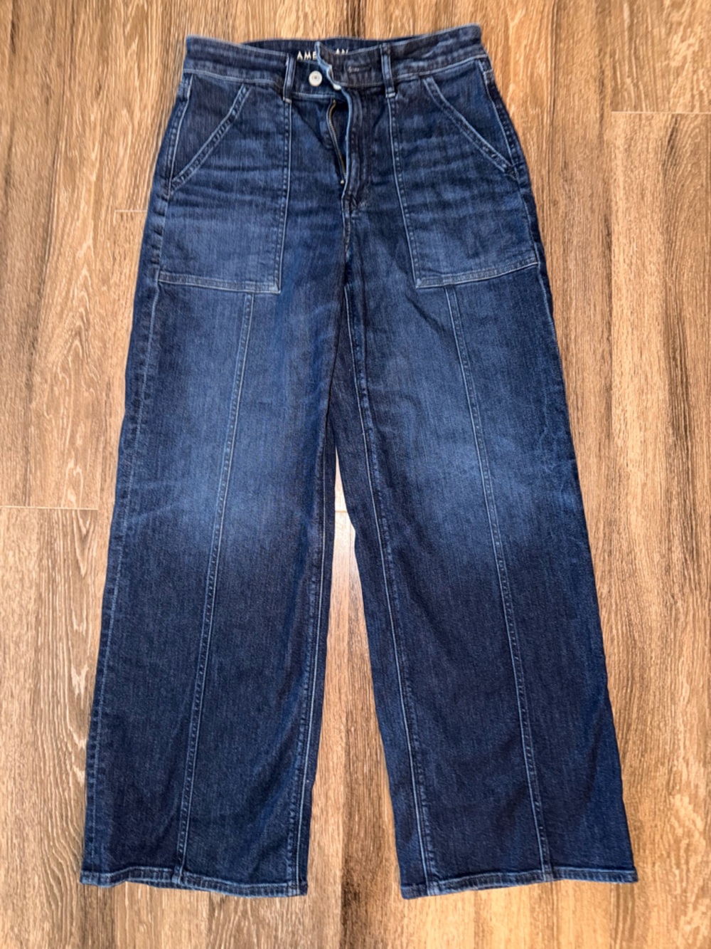 American Eagle Outfitters Dark Blue Wide-Leg Utility Jeans